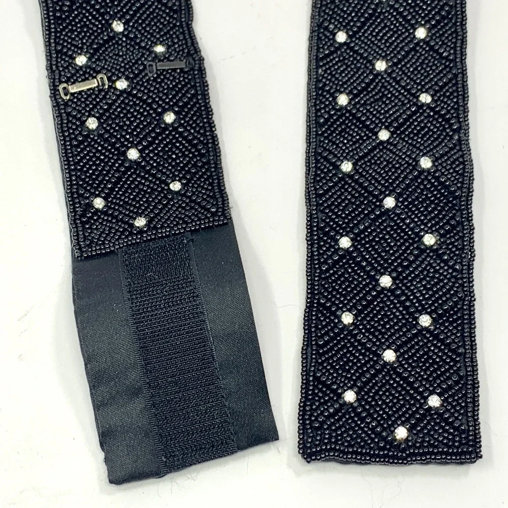 Vtg Beaded Rhinestone SM Sash Belt Seed Bead Silk Formal Magid 80s 90s Fancy